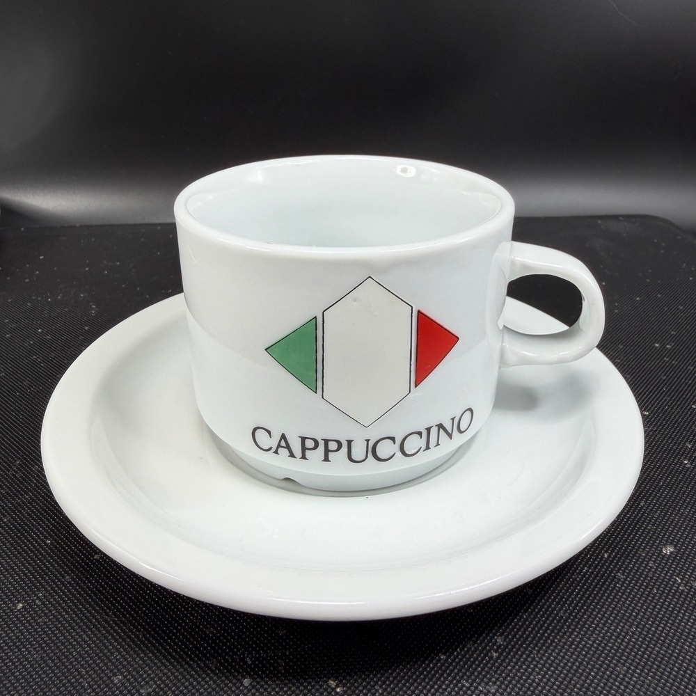 La Bomboniera Italian Flag Cappuccino Cup and Saucer Set White Ceramic 4pc - Picture 8 of 13